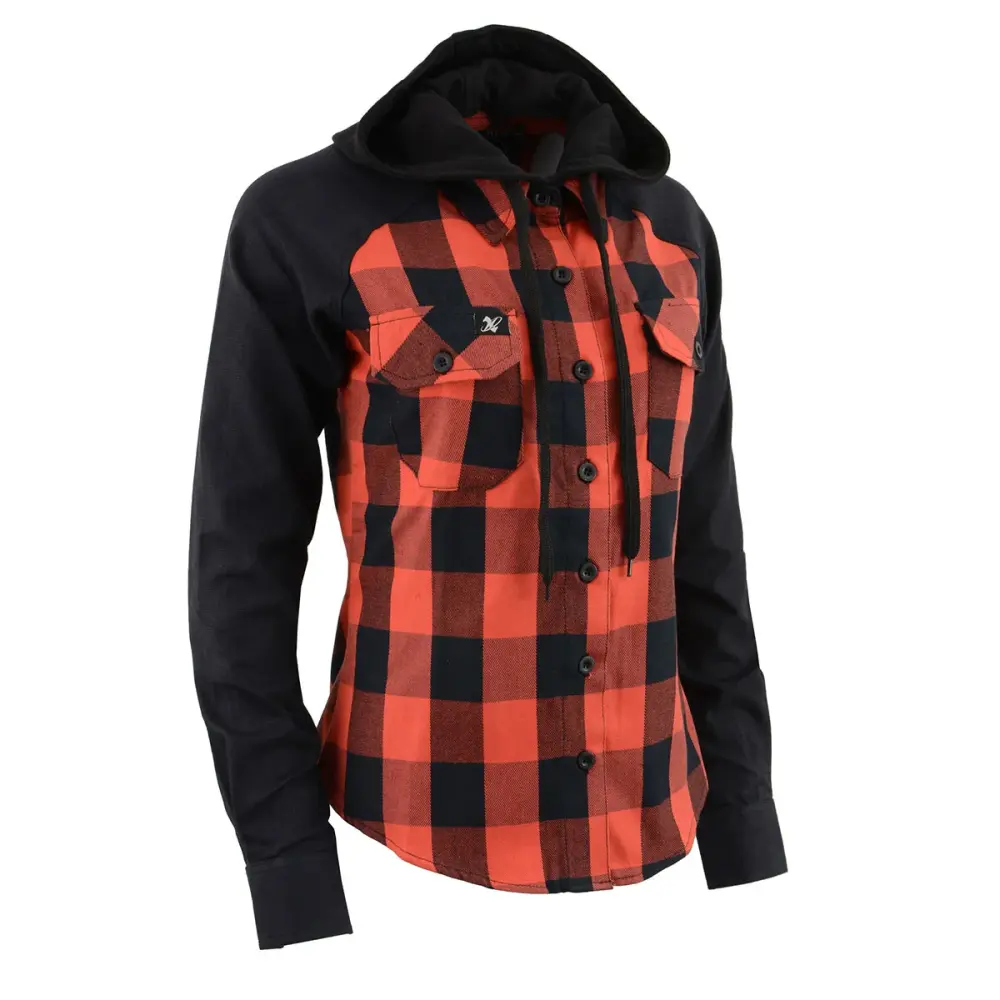 Milwaukee Leather MNG21602 Women's Casual Black and Red Long Sleeve Cotton Flannel Shirt with Hoodie 4X-Large