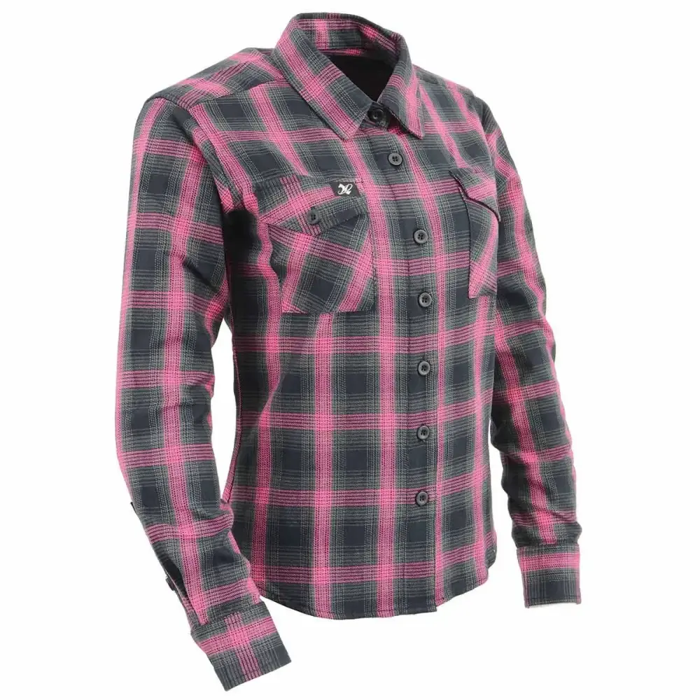 Milwaukee Leather MNG21604 Women's Casual Black with Pink Long Sleeve Casual Cotton Flannel Shirt XX-Large