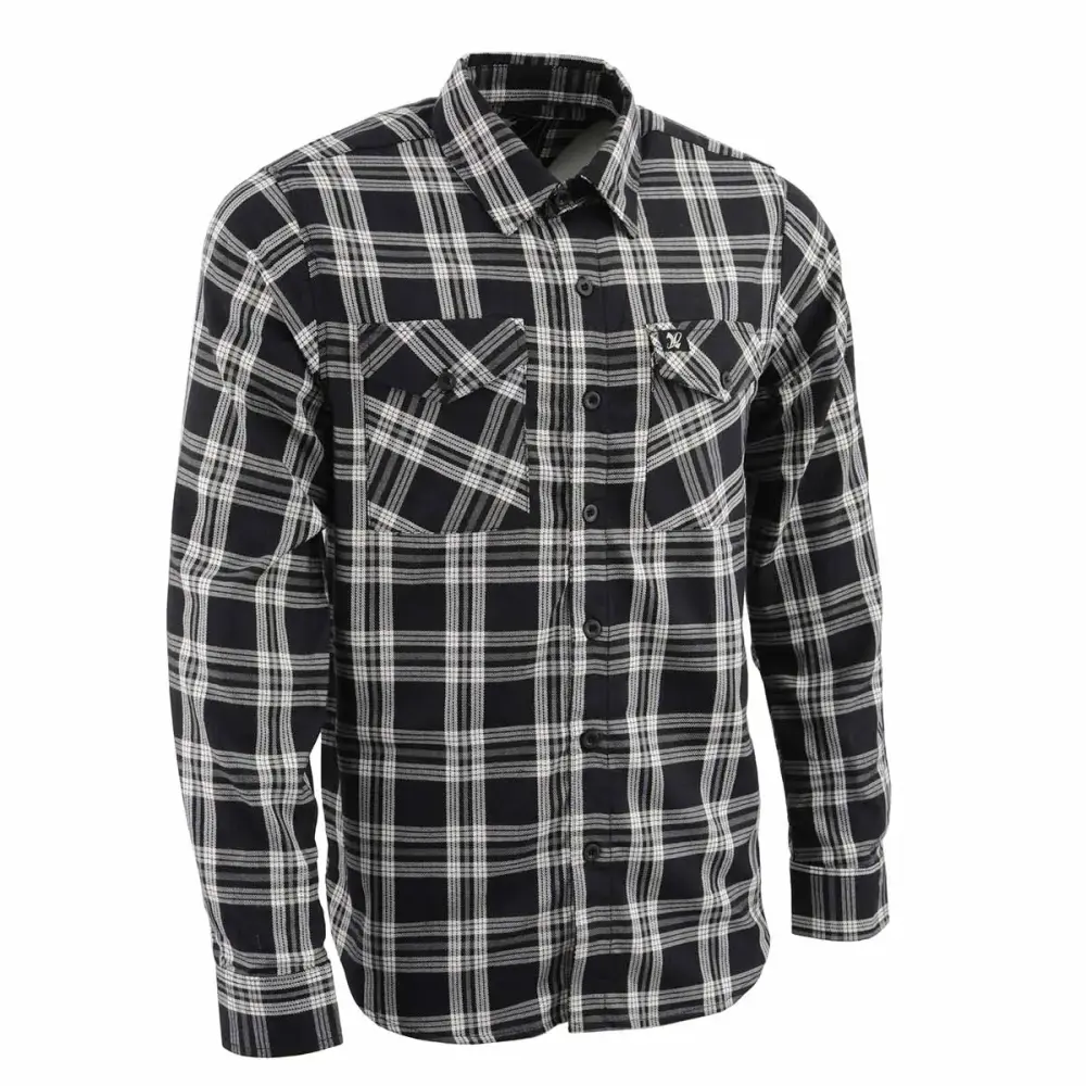 Milwaukee Leather Men's Flannel Plaid Shirt Black and White Long Sleeve Cotton Button Down Shirt MNG11646 Large