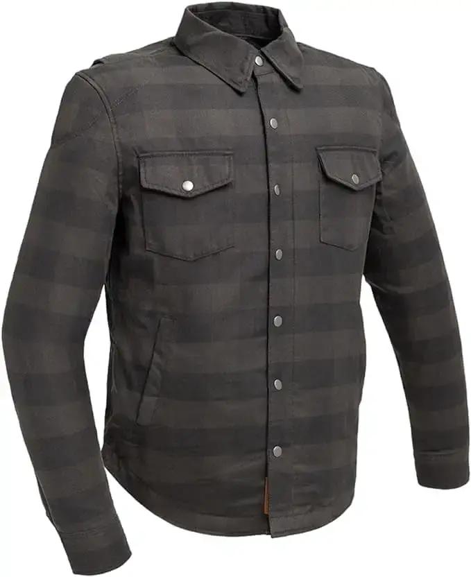 First Mfg Co - Spartan - Men's Motorcycle Shirt - Poly Flannel - Black Grey - 2X Large