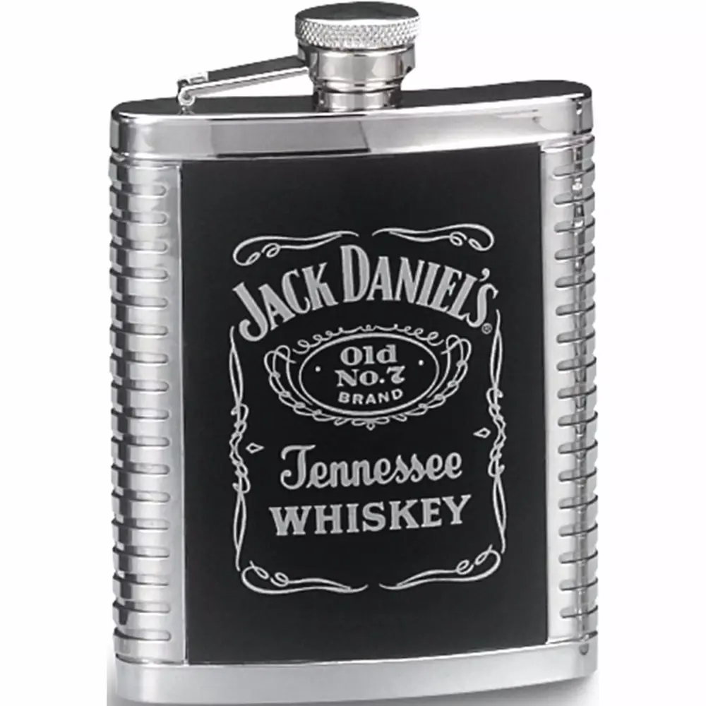 Fashion Jack Daniels Stainless Steel 6Oz Leather Inset Ribbed Flask Made in China