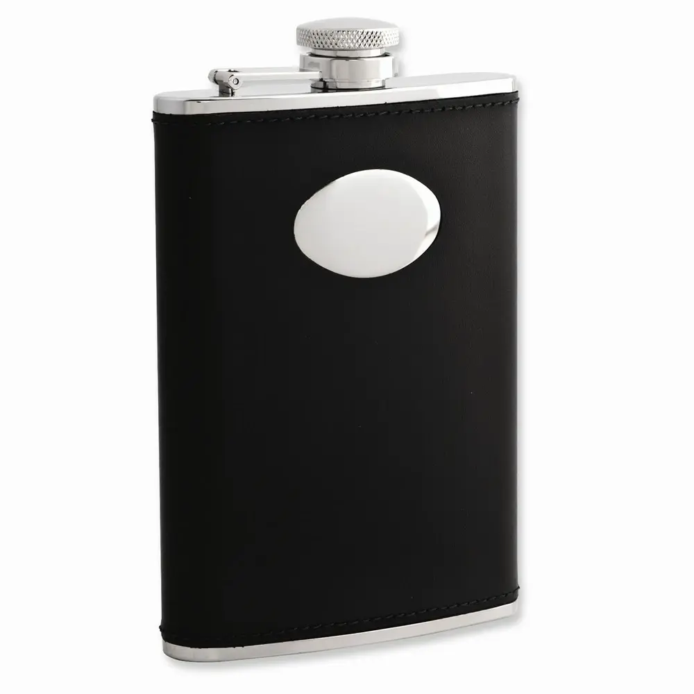 FB Jewels Black Faux Leather 8oz Stainless Steel Flask with Funnel for Liquor Storage