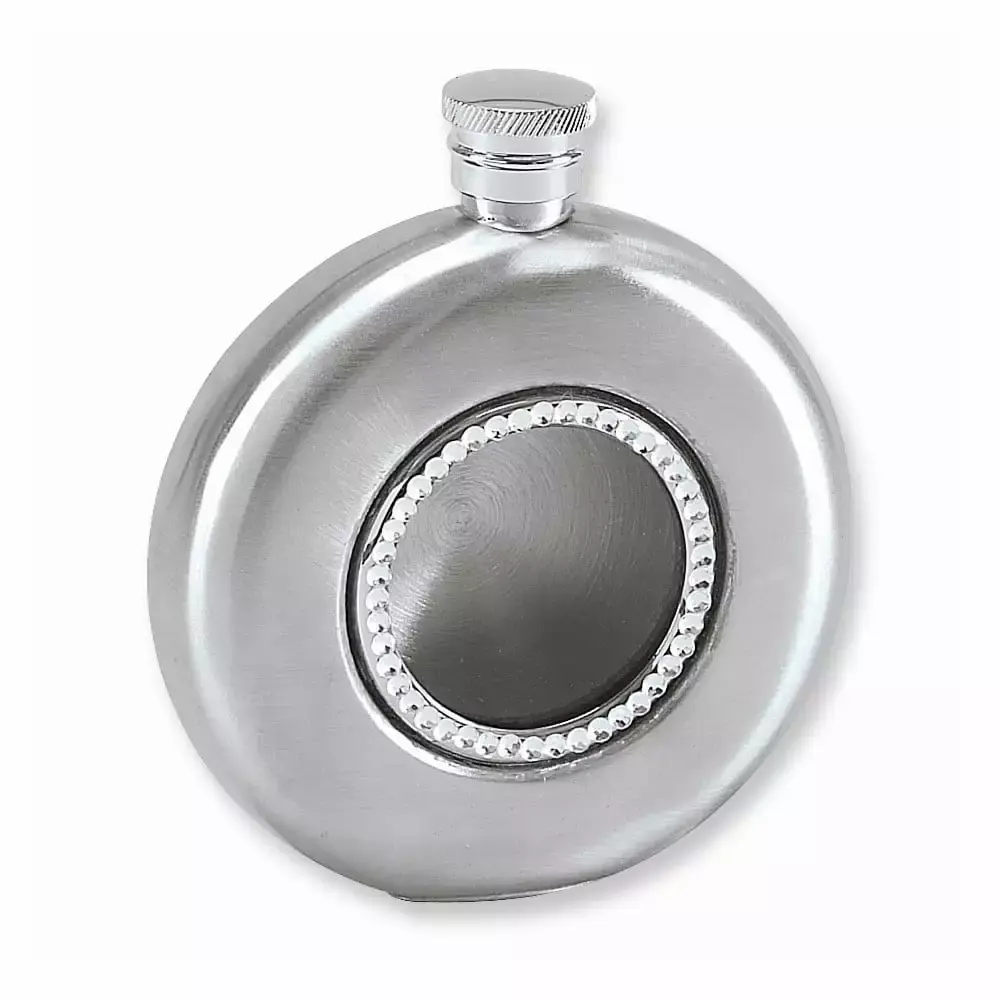 FB Jewels 4.5oz Brushed Stainless Steel Crystal Flask Elegant Gift