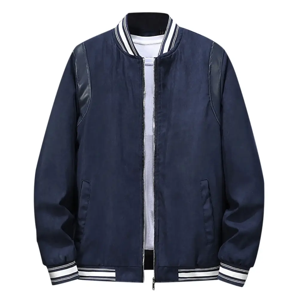 Warm Fleece Jacket for Men Faux Leather Jacket Men's On Sale Winter Solid Color Plus Velvet Padded Uniform Collar Leather Jacket Chirstmas Gift Blue S-XXL