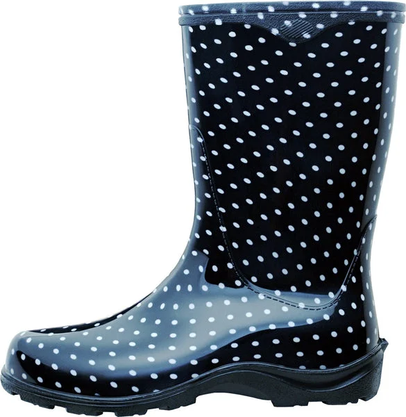 Sloggers 5013BP06 Women's Rain & Garden Boot Black/White Polka Dot Size 6