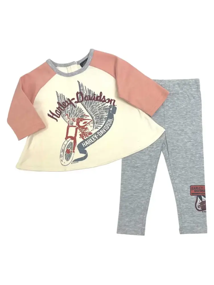 Harley-Davidson Little Girls 2 Piece Colorblock 3/4 Sleeve Tee & Pant Set (2/3T). Harley Davidson