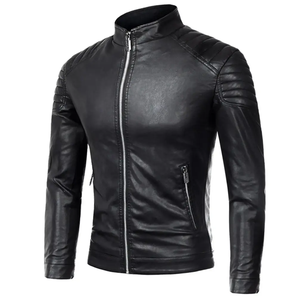 YUNZHAO Mens Golf Jacket Leather Mens Jacket Men's Zip Up Sweater Business Casual Jackets Men's Fashion Casual Leather Long Jacket Sleeve Lapel Pocket Zipper Fitted Top Coat
