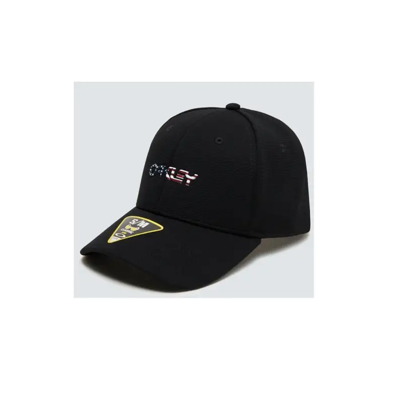 Oakley 6 Panel Stretch Hat Black Flag L XL Adjustable Performance Cap for Men and Women