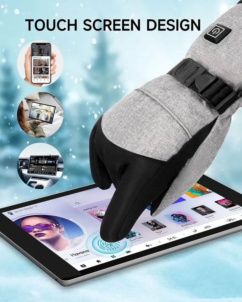HOUFIY Gloves for Men Women 4000mAh Rechargeable Power Bank 3 Heating Levels Touchscreen Electric Gloves Waterproof Windproof Heated Winter Gloves for Motorcycle Ski
