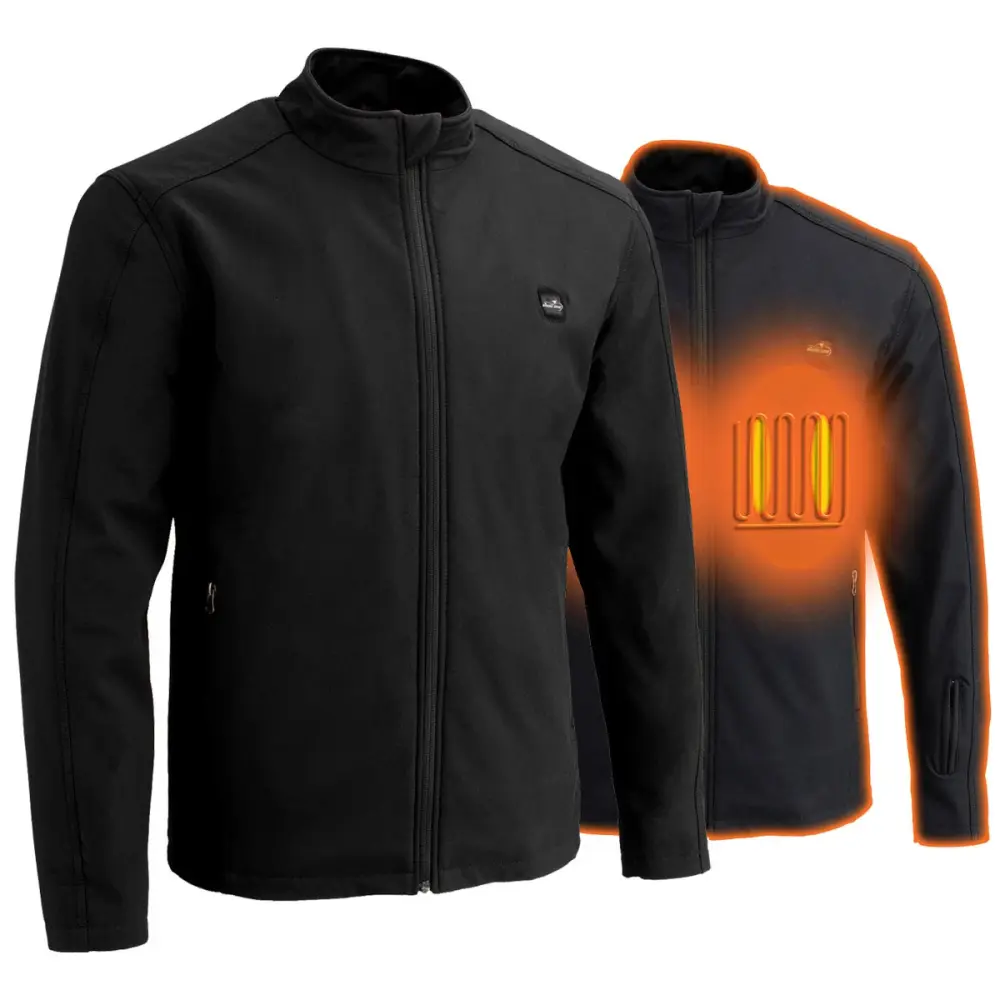The Bikers Zone BZ2862 Men's Heated Black Soft-Shell Jacket with 12V Battery 2X-Large