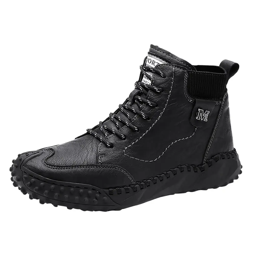 B91xZ Hiking Boots Men Chukka Leather Closed Toe Ankle Fashion Boots.Black 9.5