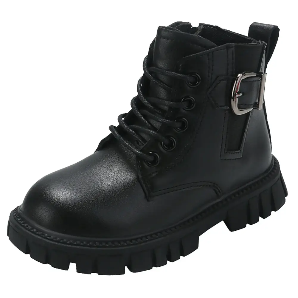Vedolay Back To School Kids' Hiking Work Boots for Boys Girls Kids Lace Up Waterproof Combat Shoes with Side Zipper for Toddler/Little Kid/Big Kid (Black.12.5)