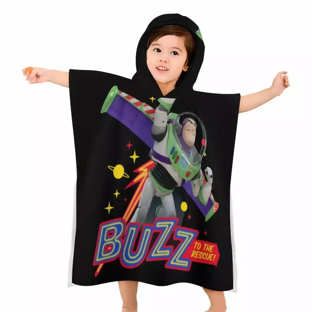 Buzz Lightyear Toy Story Kids Beach Towel with Hood - Soft Quick Dry Absorbent Poncho Towel