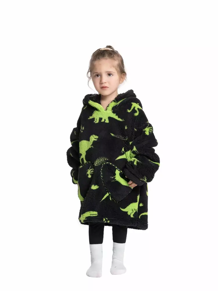 Oversized Hoodie Blanket Wearable Plush Warm Cozy Fleece Top for Women Men Kids