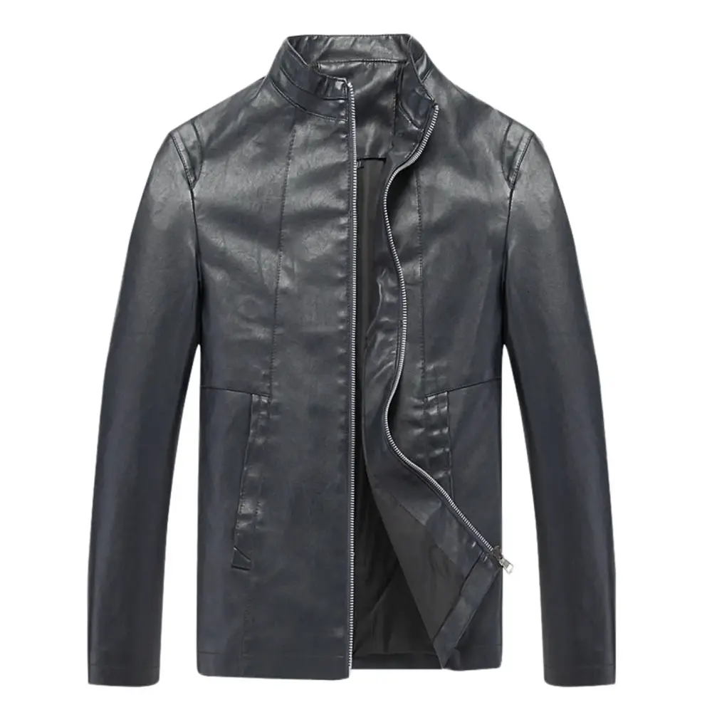 Durtebeua Winter Outwear Stand Collar Zip Up Slim Fit Biker Coat Bomber Jacket Men Leather Motorcycle Jacket