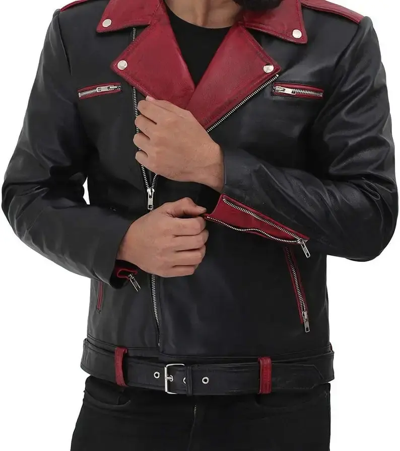 Red Black Leather jacket - Bomber Leather jacket - Leather jacket Racer - Personalized Jacket for Men