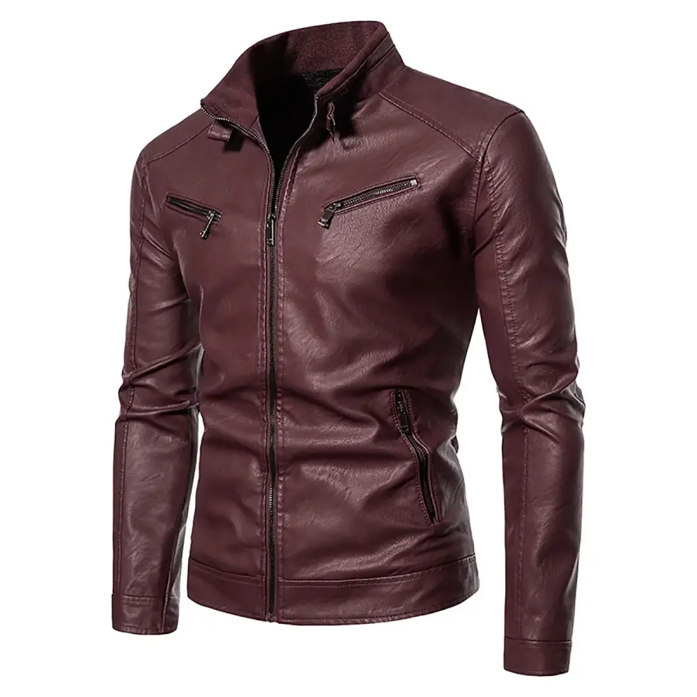 Youmylove Men's Casual Jacket Lightweight Hiking Coat Stand Up Collar Leather Jacket Lightweight Leather Motorcycle Jacket Rain Jacket With Hood Classic Windbreaker