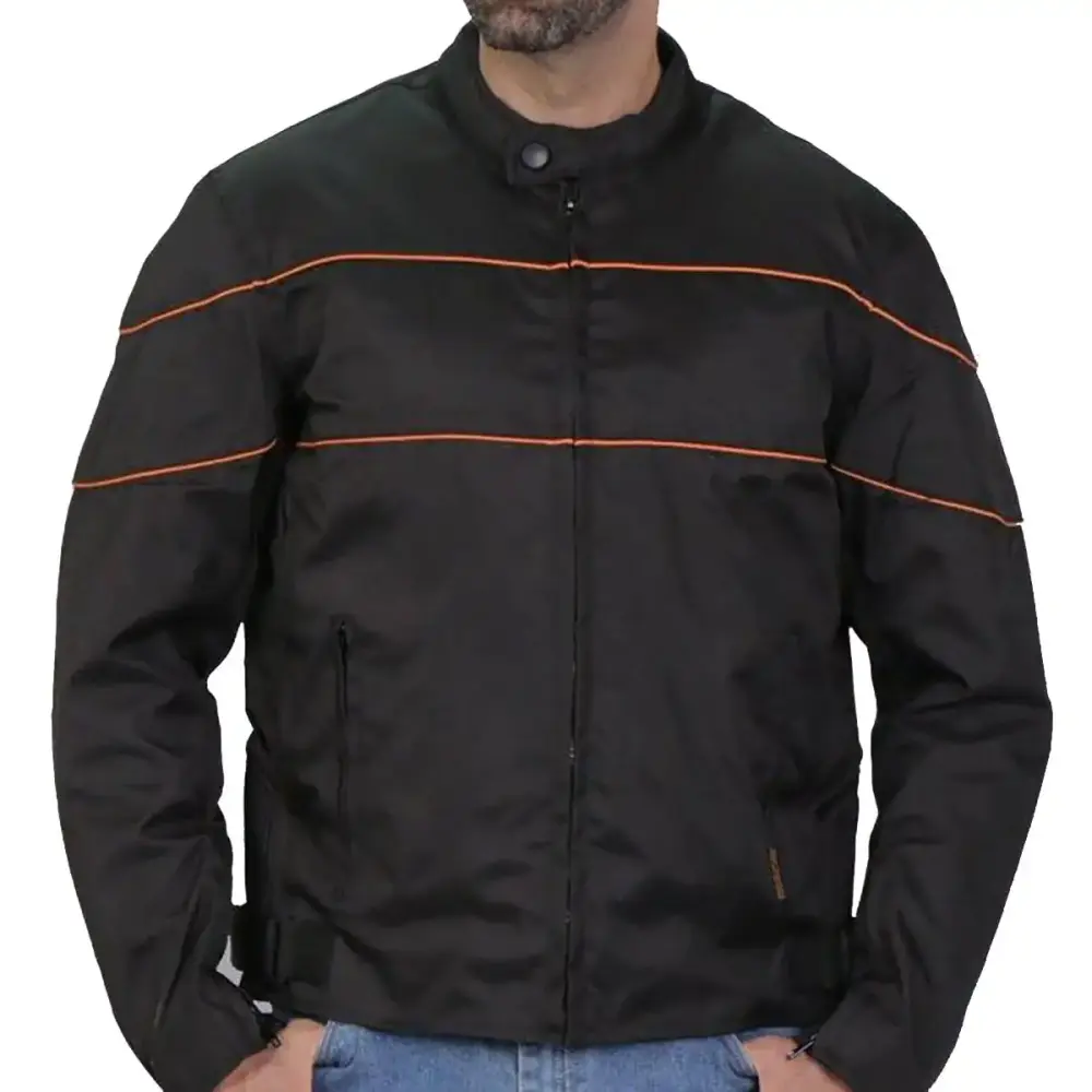 Hot Leathers JKM1026 Men's Black Nylon Jacket with Orange Reflective Trim 3X-Large