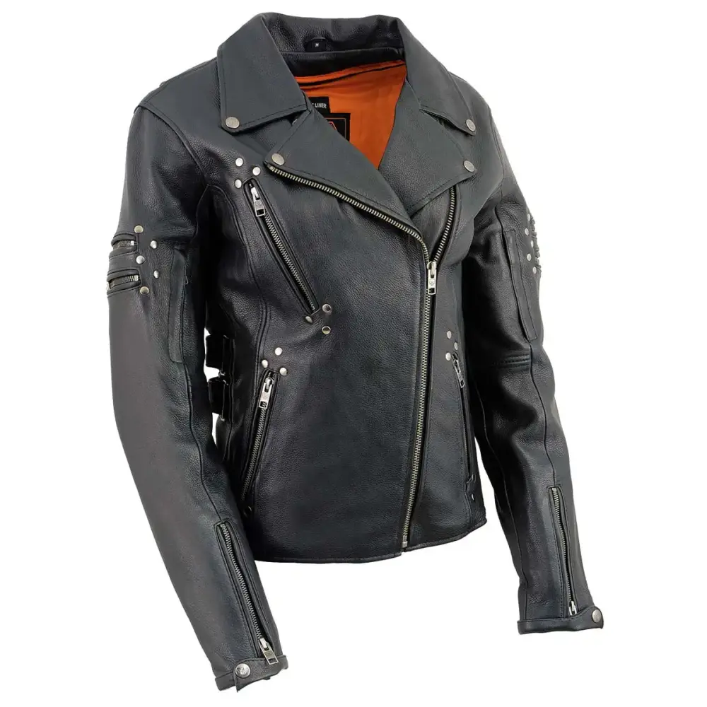 Milwaukee Leather MLL2585 Women's Black Premium Leather Motorcycle Rider Jacket with Rivets 3X-Large