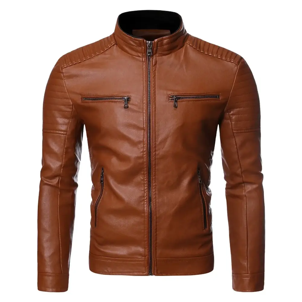 2024 Fashion New Style Winter Men's Casual Stand Flannel Winter Coat Collar Motorcycle Jacket Warmest Winter Coat Discounted price
