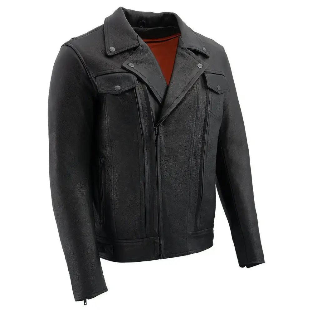 Milwaukee Leather LKM1720 Men's Black Premium Leather Motorcycle Vented Leather Jacket w/ Multi-Utility Pockets Large