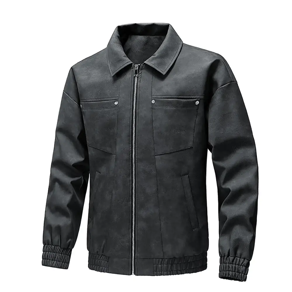 Zemub Men's Fashion Men's Leather Motorcycle Jackets Casual Tops Coats(Black.2XL)