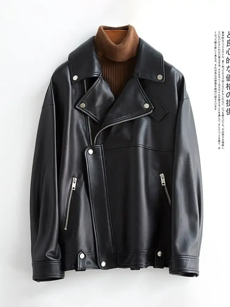 Autumn White Black Soft Pu Leather Jackets Women Long Sleeve Zipper Loose Spring Faux Leather Biker Jacket Women