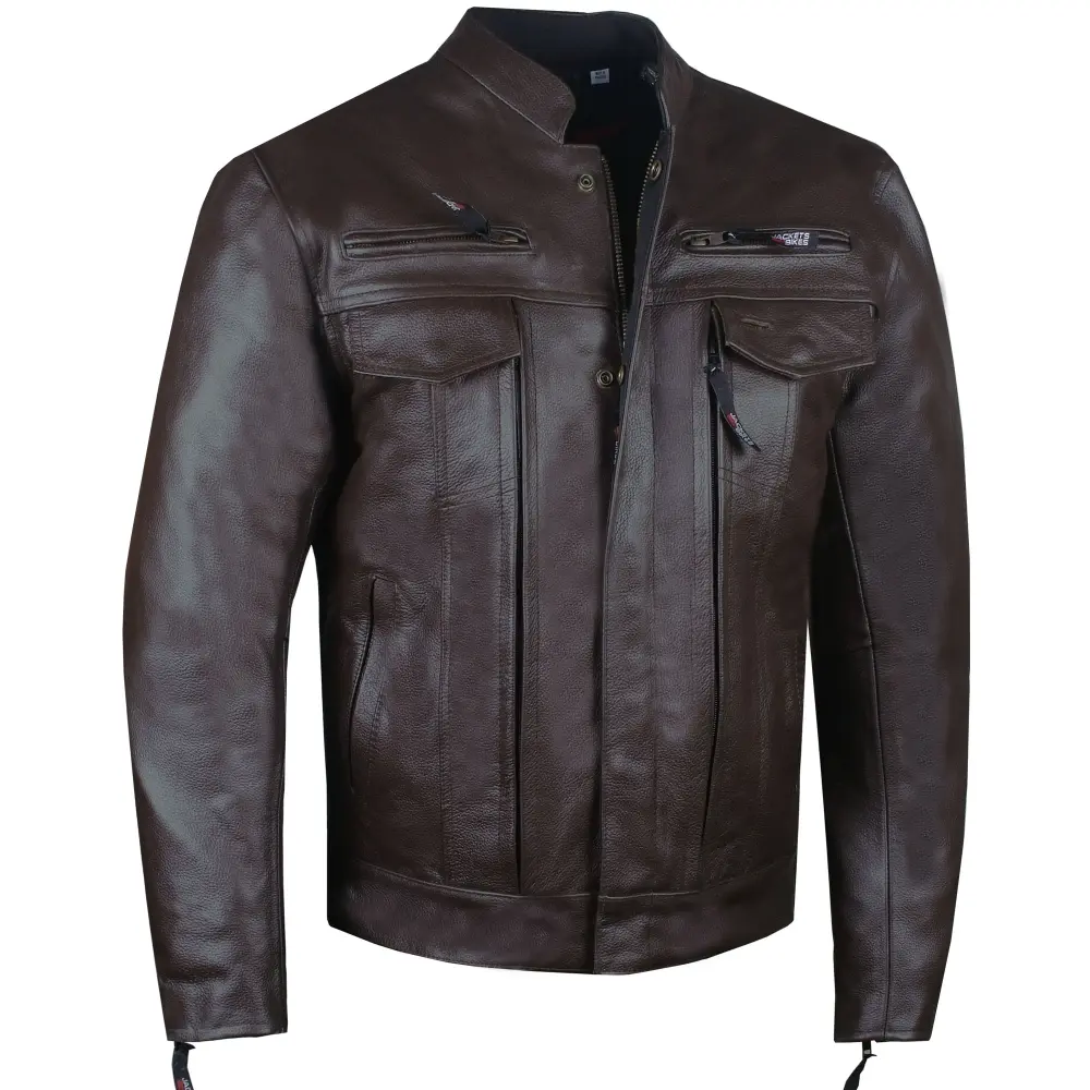 Men's Commuter Premium Natural Buffalo Leather Motorcycle Jacket Biker Brown S