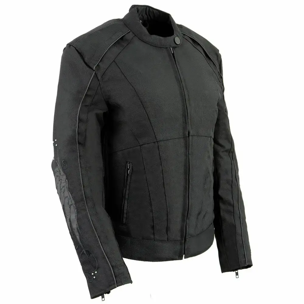 Milwaukee Leather MPL1954 Women's 'Studded Wings' Black Textile Moto Jacket Small