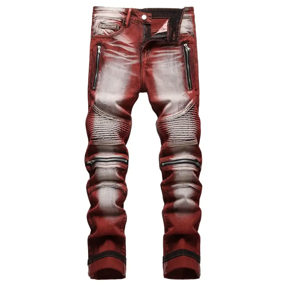 New Motorcycle Style Stretch Hole Beggar Street Tie Dye Gradient Color Personality Fashion Denim Pants