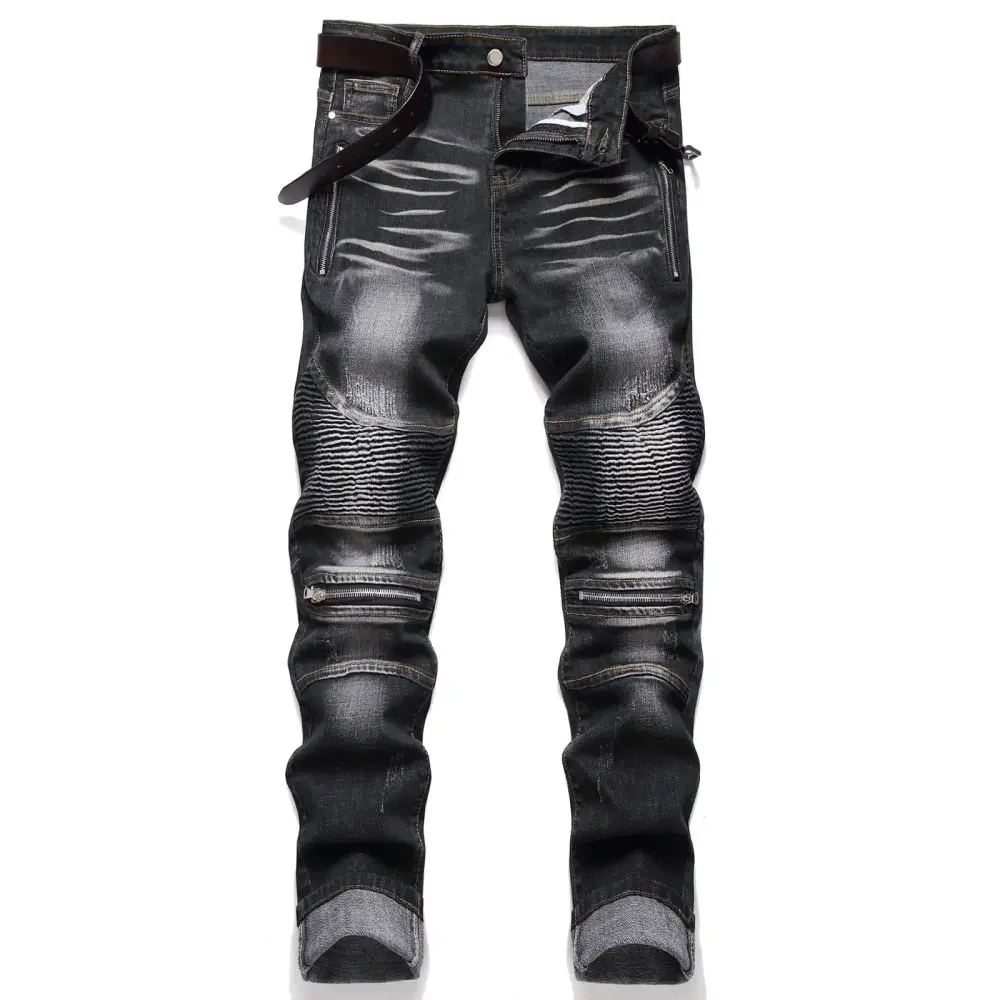Men's Jeans Mens European Fashion Motorcycle Stretch Pants Zipper Decoration Slim Street Fashion Jeans