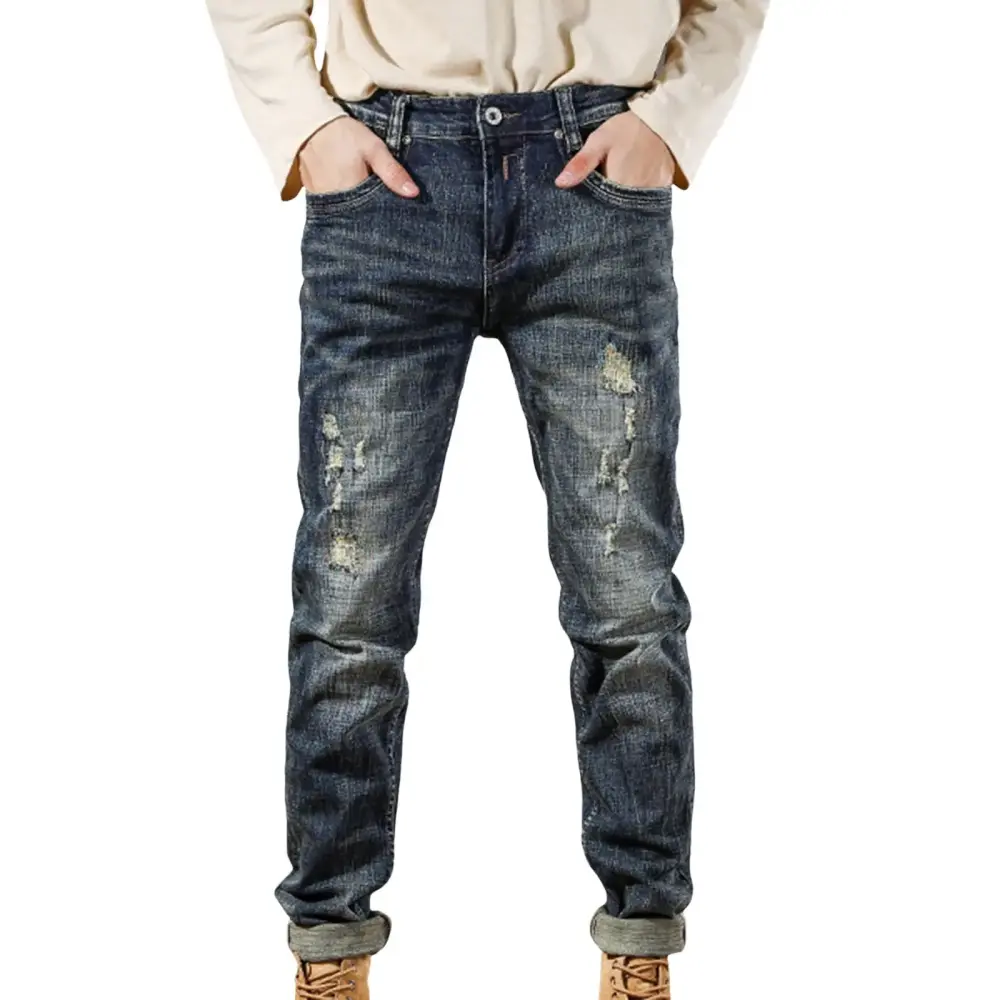 YUHAOTIN Mens Jeans Slim Fit Bootcut Male Classic Blue Jeans Embroidered Casual Pants Loose Straight Leg Long Pants Motorcycle Jeans Jeans for Men Skinny Fit Stretch