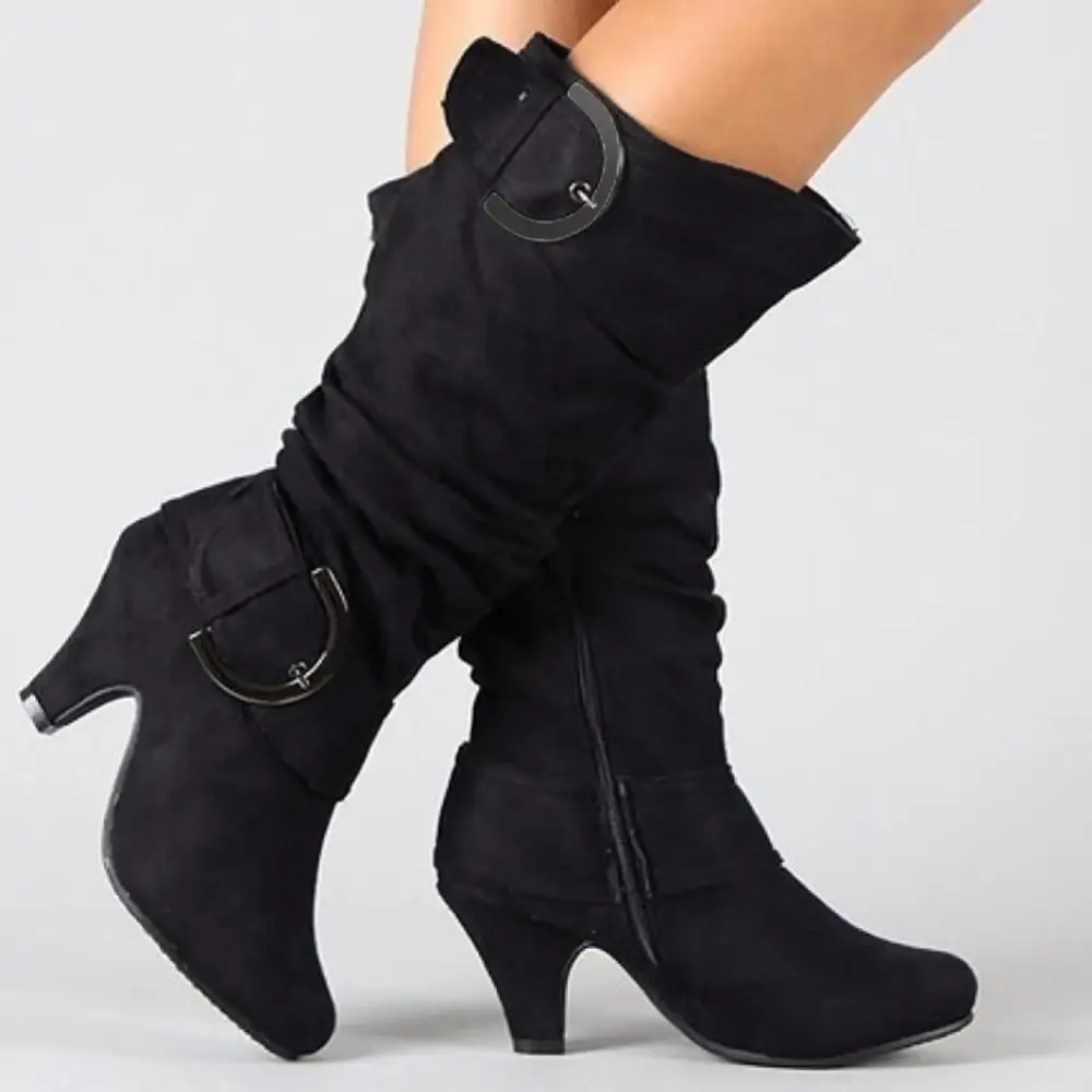 GUGUbb Women's Warm Boots Downy Boots Boots Boots High Heeled Vintage Long Boots Boots.Black