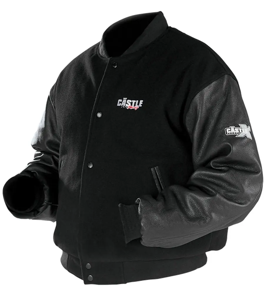 Castle Letterman Mens Leather Motorcycle Jacket Black MD - MGW-17627
