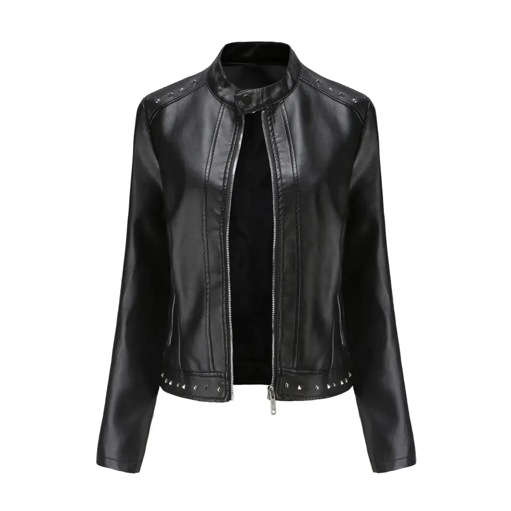 AOOCHASLIY Ladies Coat Clearance Women's Slim Leather Stand Collar Zip Motorcycle Suit Belt Coat Jacket Tops