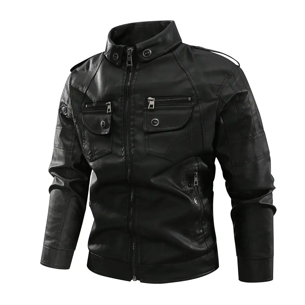 Aimik Mens Winter Long-Sleeve Leather Motorcycle Jackets Zipper Coat Long Sleeve Faux Leather Outwear