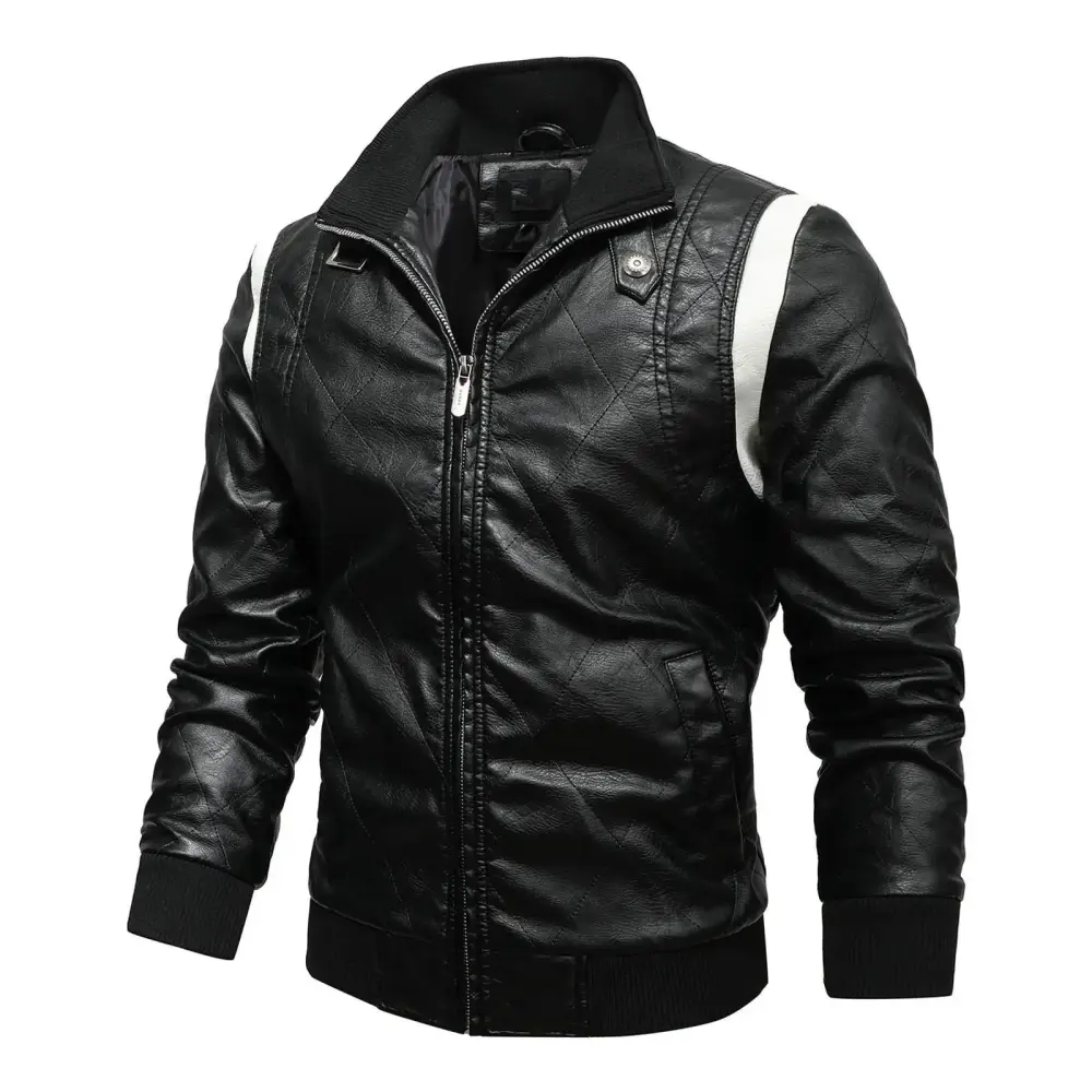 Herrnalise Men's Faux Leather Motorcycle Jacket Casual Fashion Motorcycle Leather WinterRacing Suit Top Zipper Stand-up Collar Jacket Coats S-3XL Black