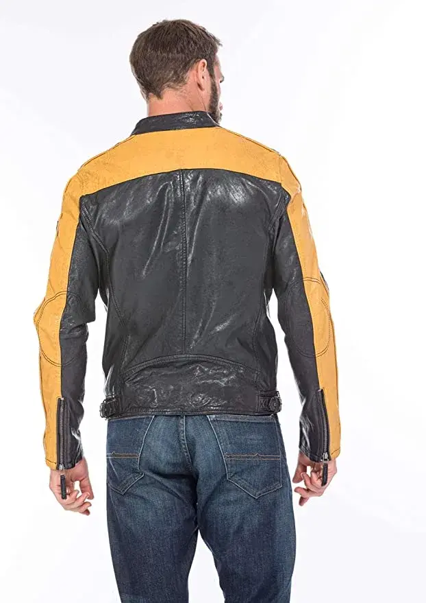 SkinOutfit Men Leather Jacket Genuine Lambskin Casual Biker Motorcycle Coat Outerwear 148 XS Black
