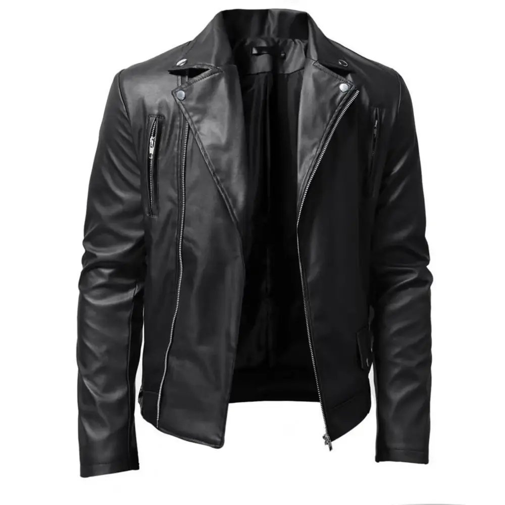 Tawop Men's Jacket Leather Outerwear Coats Motorcycle Long Sleeve Mid-Length Easy Care Cyberpunk Jacket Black Jacket L
