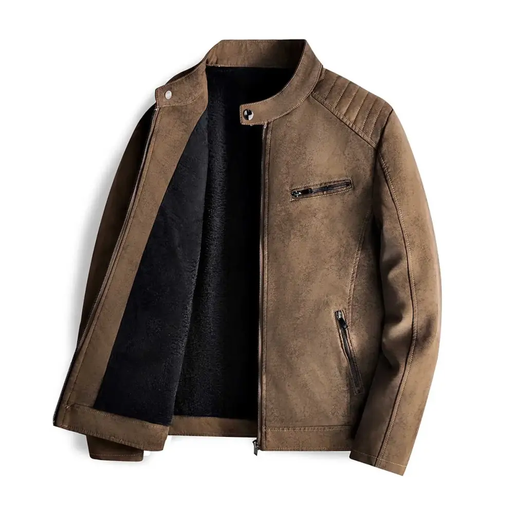2024 New Aut Umn Winter Coat Trend Handsome Leather Men Plus Slim Standing Collar Leather Jacket Motorcycle Suit