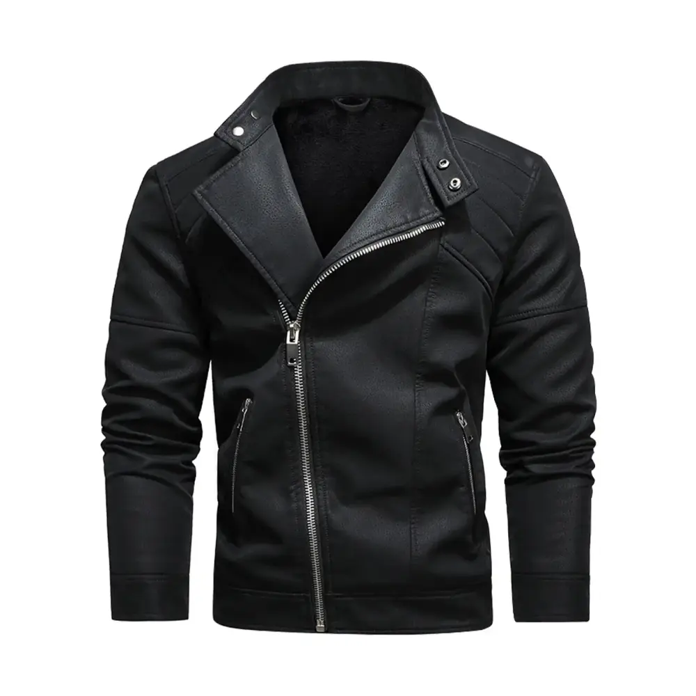 ZCFZJW Men's PU Leather Jacket Casual Belted Faux Leather Long Sleeve Motorcycle Jacket Zipper Biker Coat with Pockets Black M