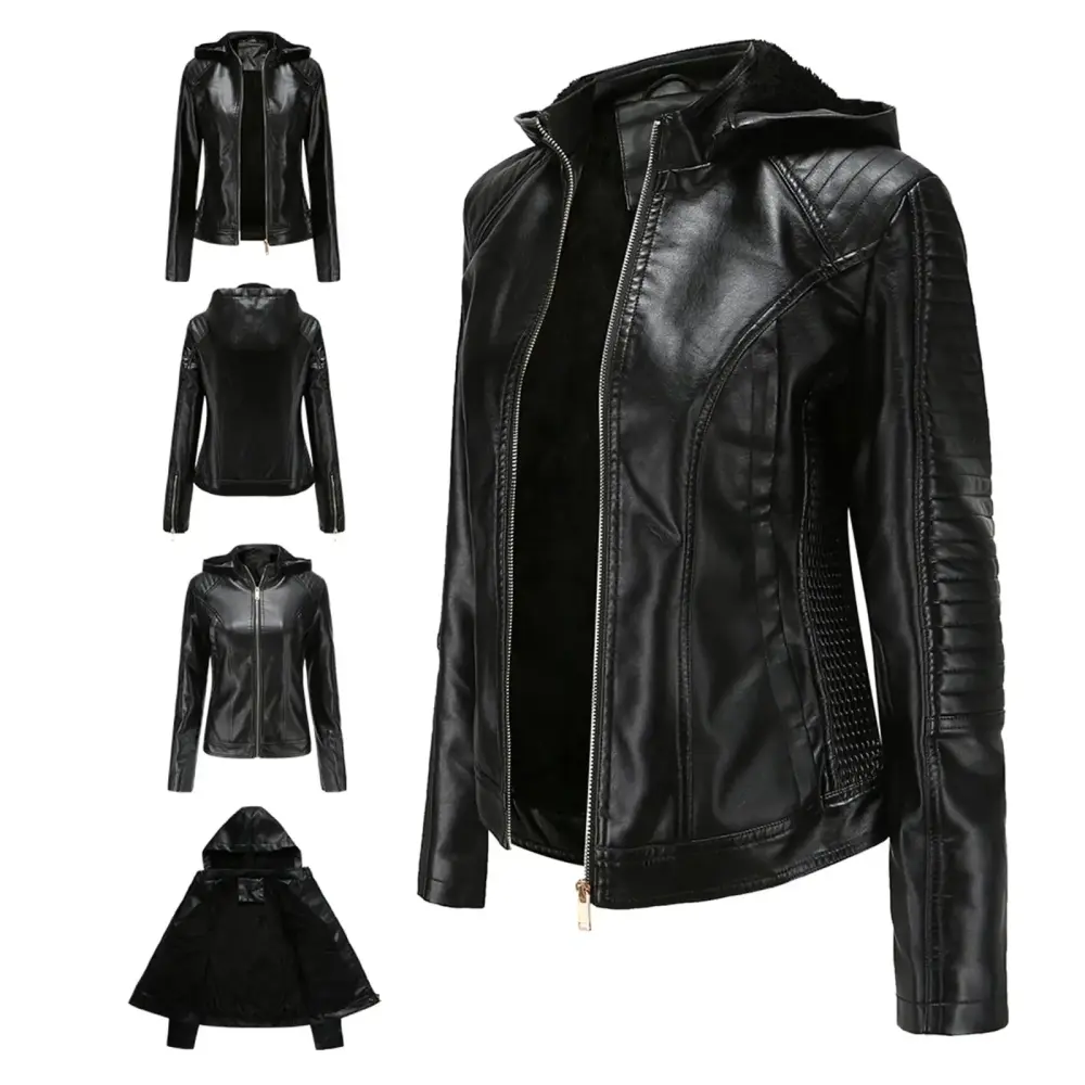 Forestyashe Winter Warm Women Short Coat Leather Jacket Zipper Tops Overcoat Outwear