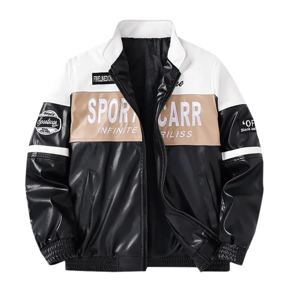 Leather Jacket Men Leather Motorcycle Jacket Motorcycle Loose Jacket Coat Leather Jacket Leather Jacket Motorcycle Jacket Men Khaki (3XL)