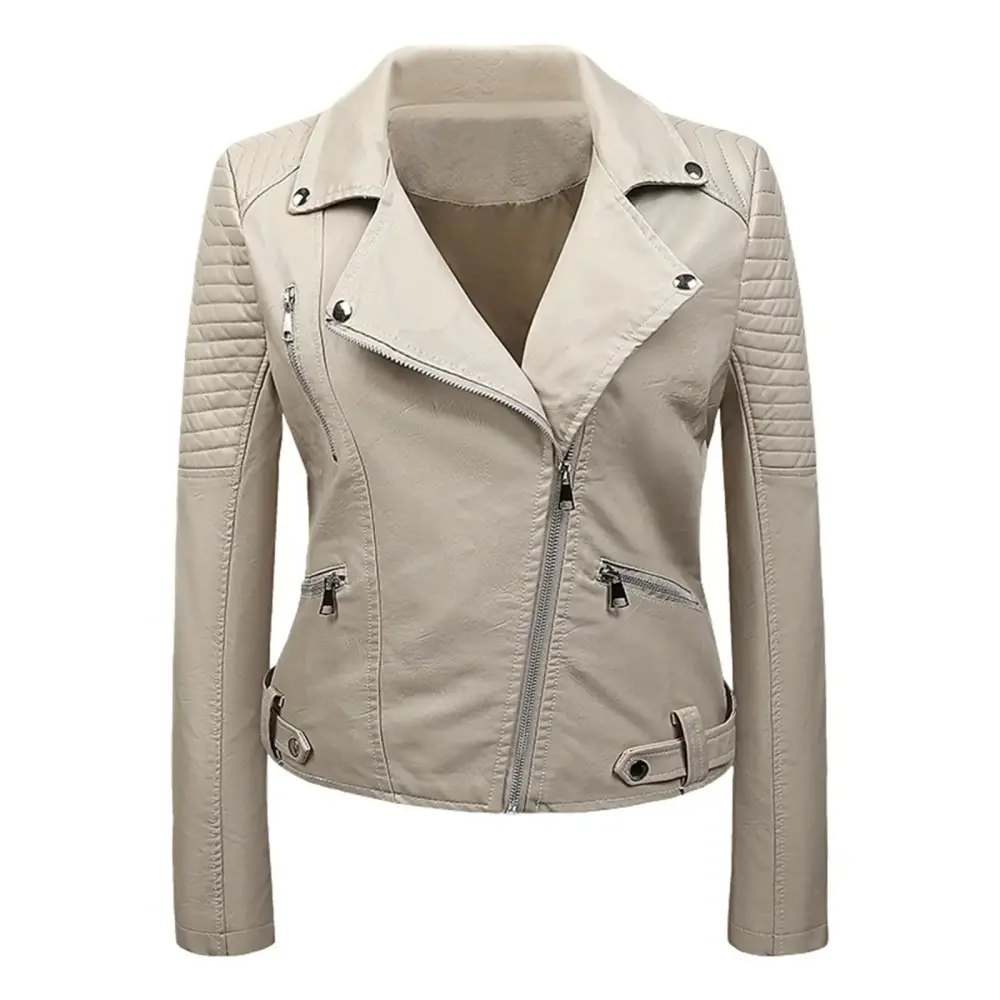 AOOCHASLIY Women Coat Clearance Women's Long Sleeve Leather Standing Collar Slim Fitting Motorcycle Jacket Leather Jacket