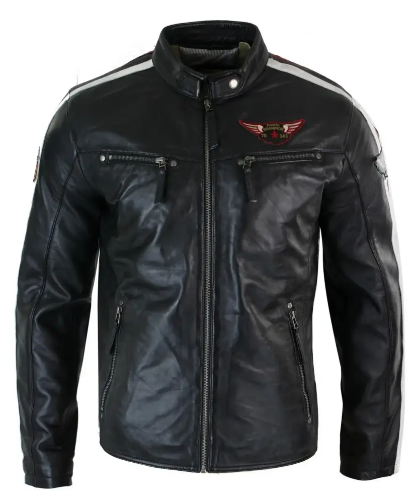 Men's Black Real Leather Racing Biker Jacket | TruClothing - MGW-11724