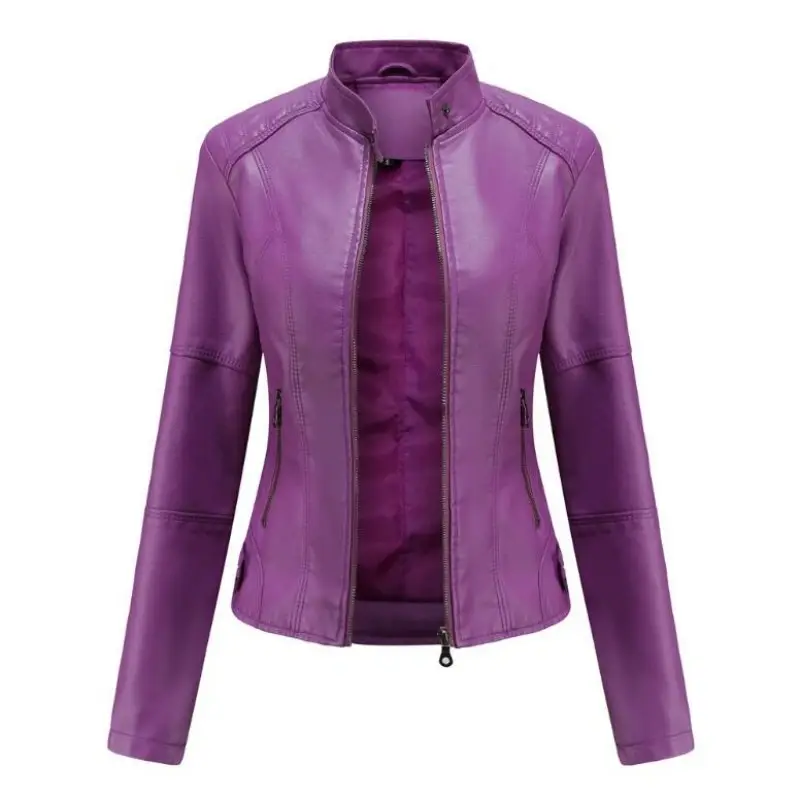Women Leather Jacket 2024 Spring Autumn Black Leather Coat Stand-up Collar Motor Biker Jacket Size S-4XL