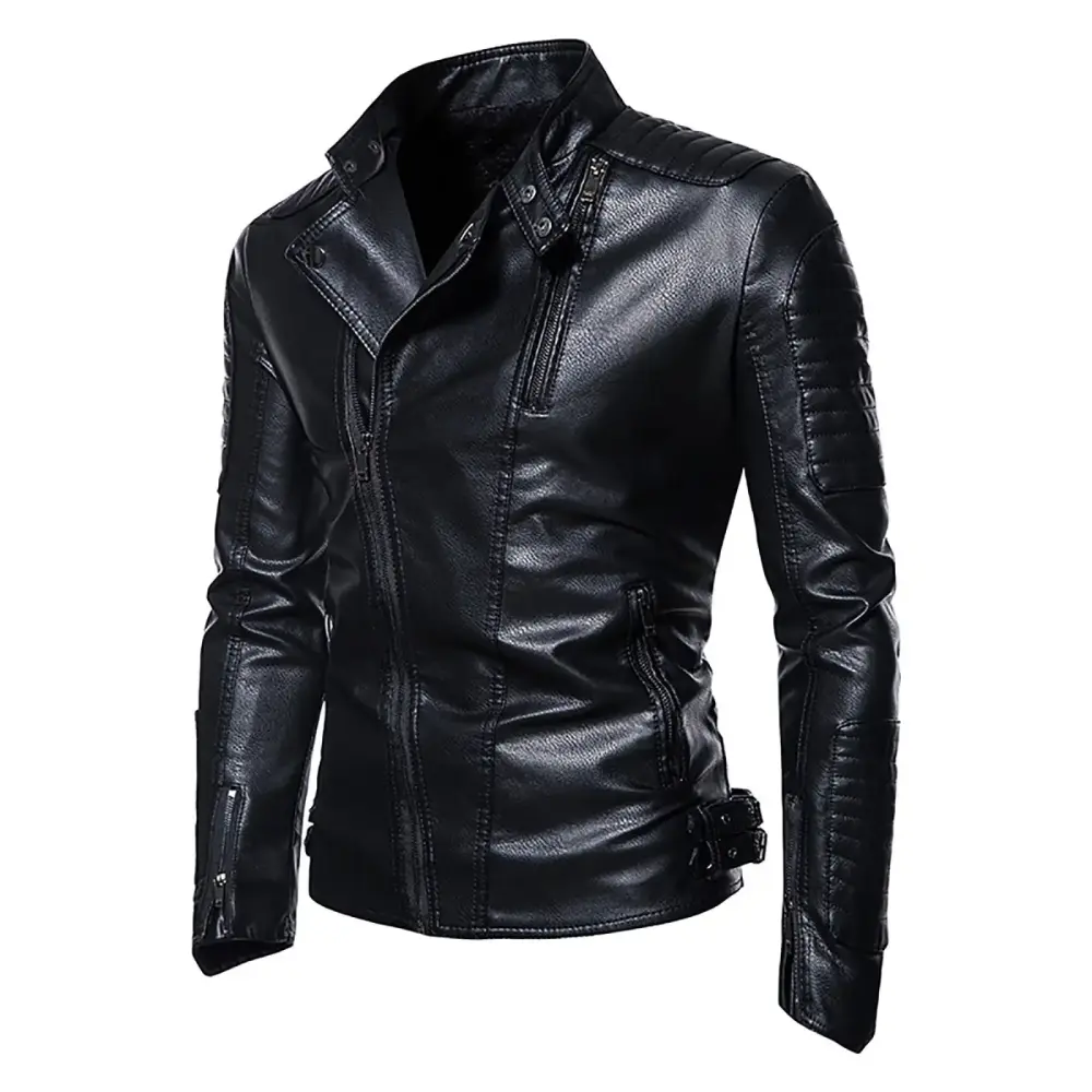 Mens Golf Jacket Leather Motorcycle Jacket Men Jacket Fall Men's Gifts for Christmas Men's Spring and Fashion Solid Color Zipper Faux Leather Jacket
