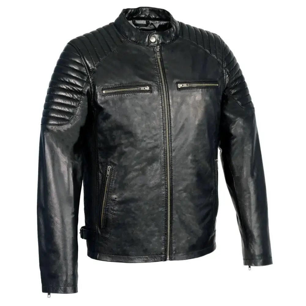 Milwaukee Leather SFM1840 Men's 'Quilted' Black Leather Fashion Jacket with Snap Button Collar 5X-Large