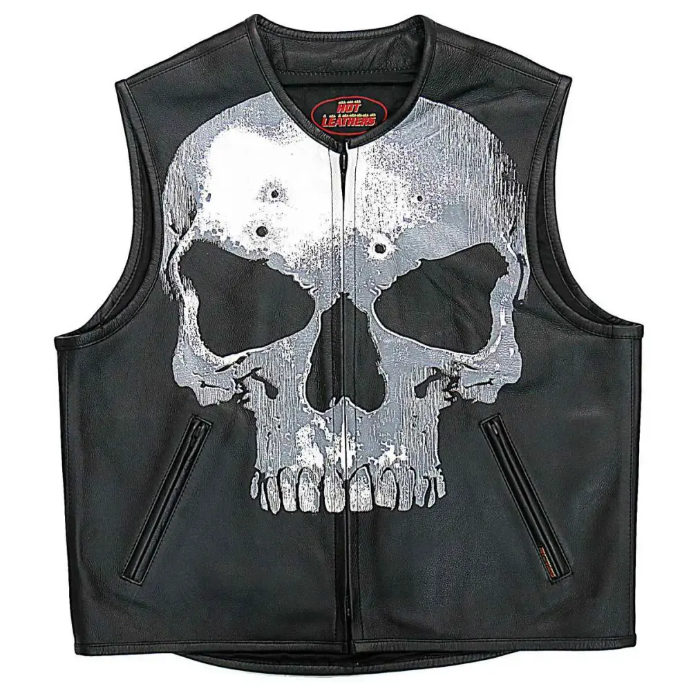 Hot Leathers VSM2001 Men's Black 'Jumbo Skull' Leather Vest Medium