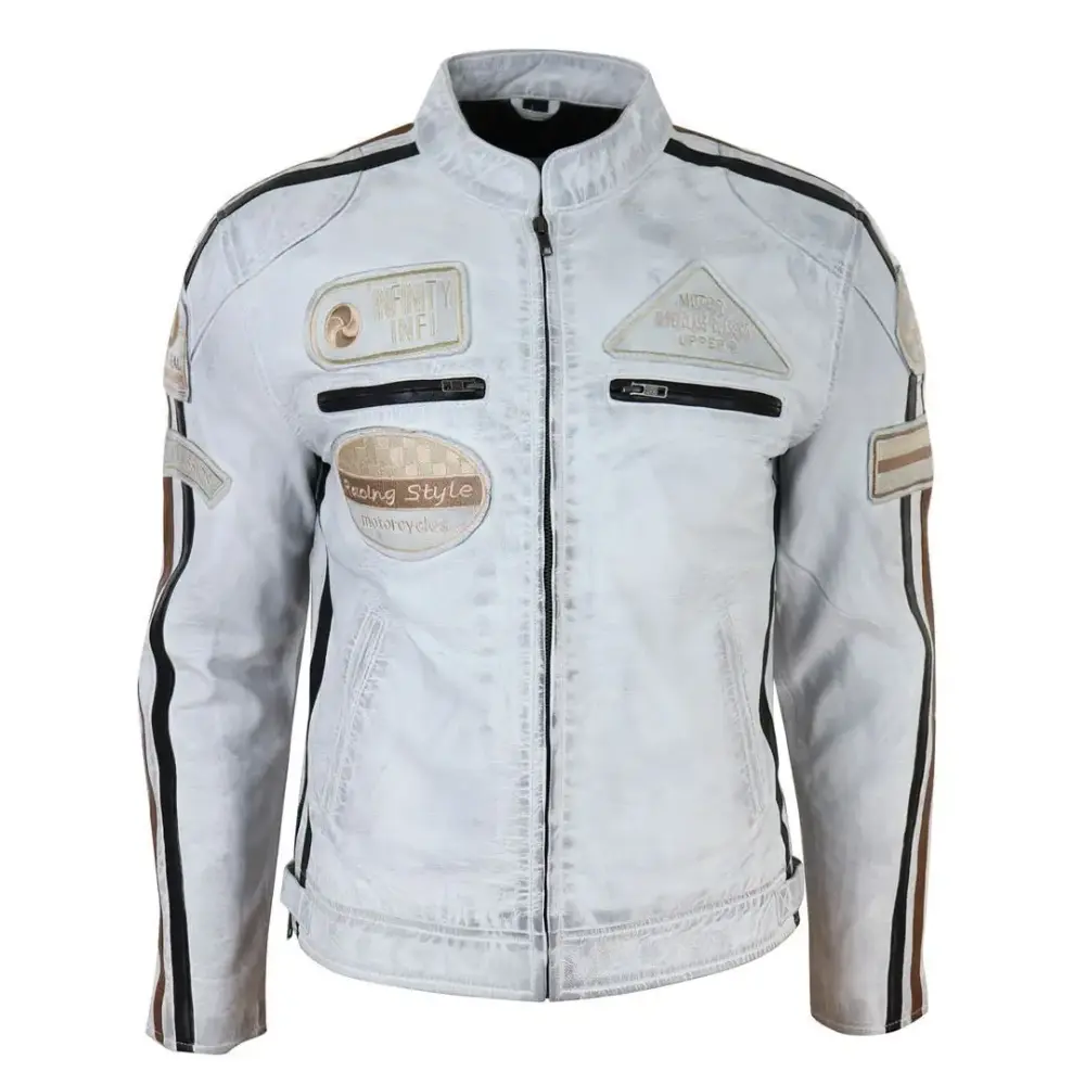 Men's Zipped Biker Leather Jacket | Infinity - MGW-12548